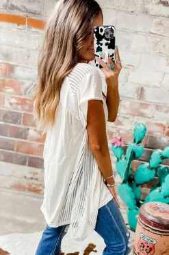 Outlet Dear-Lover Hollow Knit Splicing Keyhole Back Tunic Top White