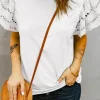 Fashion Dear-Lover Hollow Out Ruffle Sleeve T-shirt White
