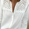 Clearance Dear-Lover Hollowed Lace Patchwork Frilled Neck Long Sleeve Shirt White