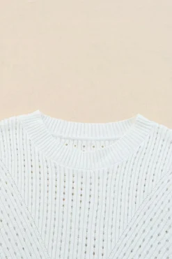 Discount Dear-Lover Hollow-out Knitted Short Sleeve T Shirt White