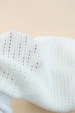 Discount Dear-Lover Hollow-out Knitted Short Sleeve T Shirt White