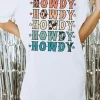 Clearance Dear-Lover HOWDY Stars Print Crew Neck Loose Fit T Shirt White