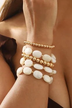 New Dear-Lover Imitation Stone Gold Plated Beading Multilayer Bracelet White