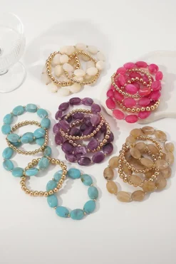 New Dear-Lover Imitation Stone Gold Plated Beading Multilayer Bracelet White