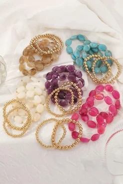 New Dear-Lover Imitation Stone Gold Plated Beading Multilayer Bracelet White