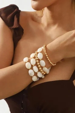 New Dear-Lover Imitation Stone Gold Plated Beading Multilayer Bracelet White