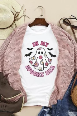 Fashion Dear-Lover IN MY SPOOKY ERA Halloween Ghost Graphic Tee White
