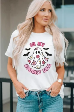 Fashion Dear-Lover IN MY SPOOKY ERA Halloween Ghost Graphic Tee White