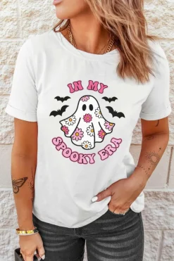 Fashion Dear-Lover IN MY SPOOKY ERA Halloween Ghost Graphic Tee White
