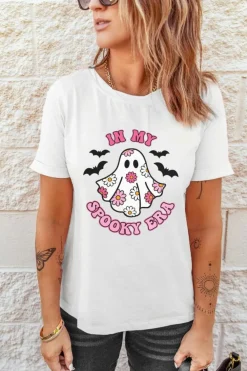 Fashion Dear-Lover IN MY SPOOKY ERA Halloween Ghost Graphic Tee White
