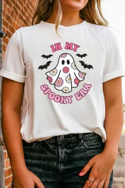 Fashion Dear-Lover IN MY SPOOKY ERA Halloween Ghost Graphic Tee White