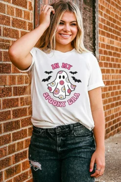 Fashion Dear-Lover IN MY SPOOKY ERA Halloween Ghost Graphic Tee White