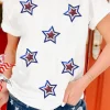 New Dear-Lover Independence Day Sequin Star Patched T Shirt White