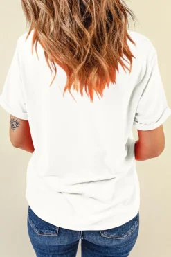 New Dear-Lover Independence Day Sequin Star Patched T Shirt White