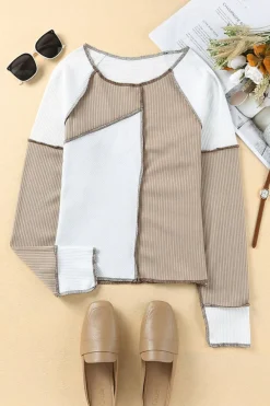 Online Dear-Lover Irregular Color Block Seaming Trim Rib Knit Top White