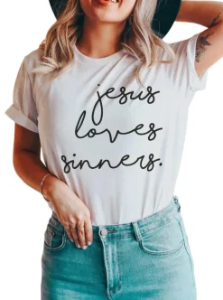 Sale Dear-Lover Jesus Loves Sinners Funny Belief T Shirt White