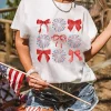 Fashion Dear-Lover July 4th Celerbration Bowknot Firework Graphic Tee White
