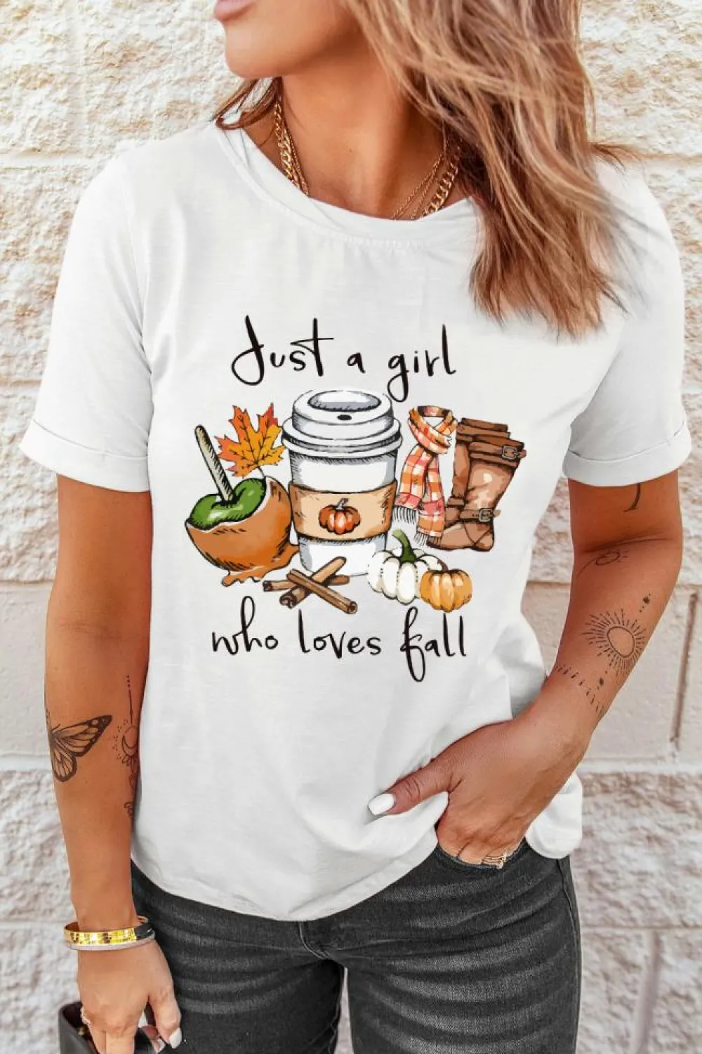 Clearance Dear-Lover Just A Girl Who Loves Fall Graphic T Shirt White