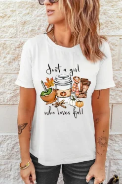Clearance Dear-Lover Just A Girl Who Loves Fall Graphic T Shirt White