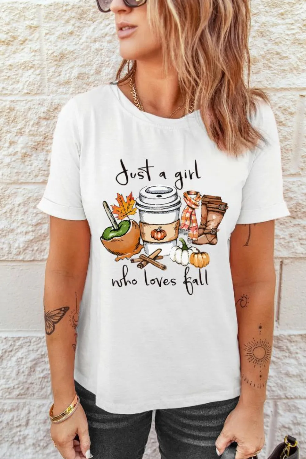 Clearance Dear-Lover Just A Girl Who Loves Fall Graphic T Shirt White