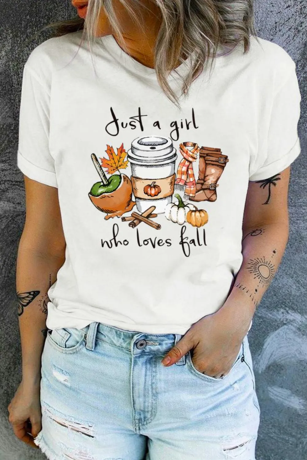 Clearance Dear-Lover Just A Girl Who Loves Fall Graphic T Shirt White