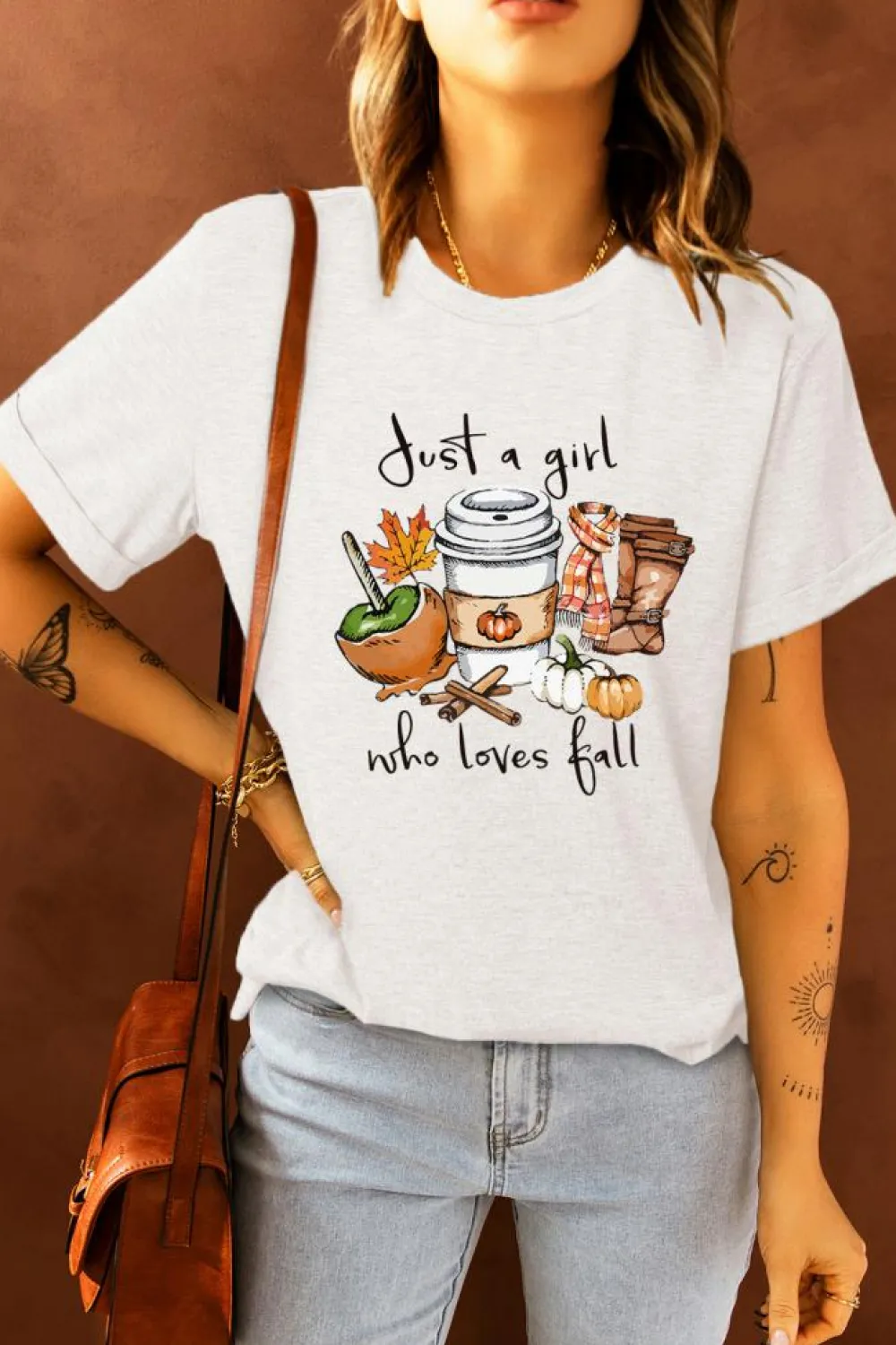 Clearance Dear-Lover Just A Girl Who Loves Fall Graphic T Shirt White