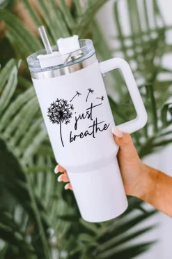 Hot Dear-Lover Just Breathe Dandelion Stainless Steel Insulate Cup with Lid 40oz White
