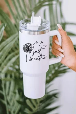 Hot Dear-Lover Just Breathe Dandelion Stainless Steel Insulate Cup with Lid 40oz White