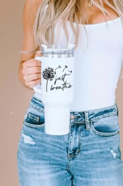 Hot Dear-Lover Just Breathe Dandelion Stainless Steel Insulate Cup with Lid 40oz White