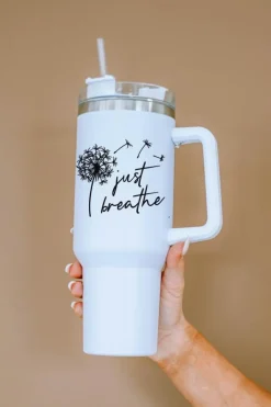 Hot Dear-Lover Just Breathe Dandelion Stainless Steel Insulate Cup with Lid 40oz White