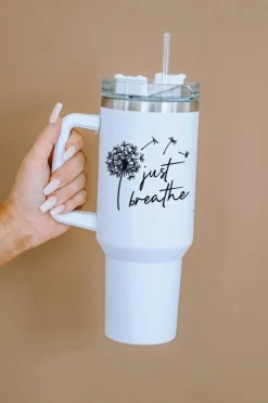 Hot Dear-Lover Just Breathe Dandelion Stainless Steel Insulate Cup with Lid 40oz White