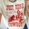Discount Dear-Lover JUST HERE For THE COWBOY Cuffed Sleeve Crew Neck T Shirt White