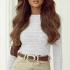 New Dear-Lover Knit Jacquard Slim Fit Top White
