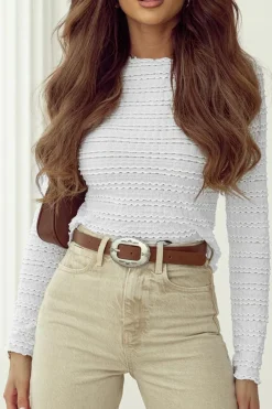 New Dear-Lover Knit Jacquard Slim Fit Top White
