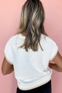 New Dear-Lover Knitted YEEHAW Stitch Edge Crew Neck Sweater T Shirt White
