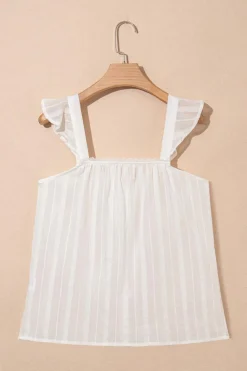Outlet Dear-Lover Lace Crochet Ruffled Buttoned Loose Fit Tank Top White