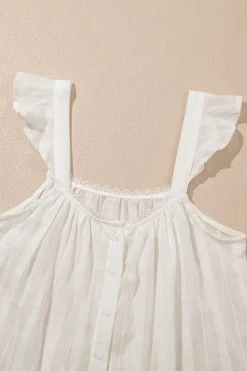 Outlet Dear-Lover Lace Crochet Ruffled Buttoned Loose Fit Tank Top White