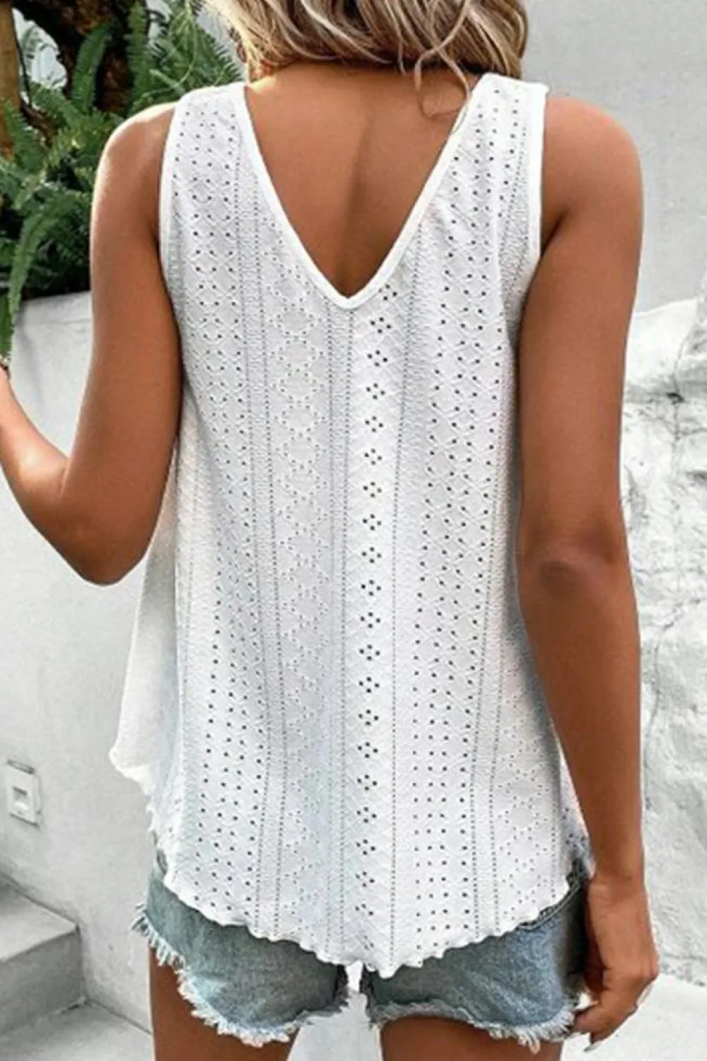 Sale Dear-Lover Lace Crochet Splicing V Neck Loose Fit Tank Top White