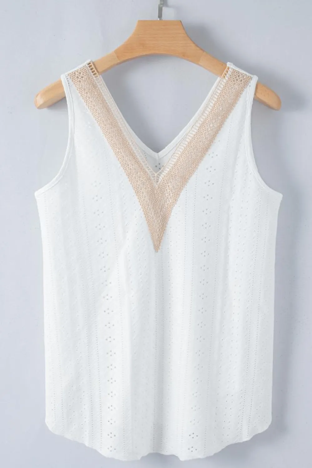 Sale Dear-Lover Lace Crochet Splicing V Neck Loose Fit Tank Top White