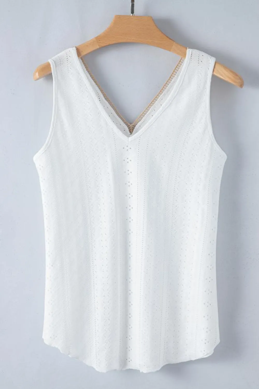 Sale Dear-Lover Lace Crochet Splicing V Neck Loose Fit Tank Top White