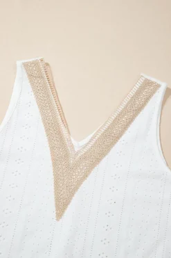 Sale Dear-Lover Lace Crochet Splicing V Neck Loose Fit Tank Top White