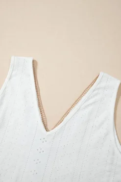 Sale Dear-Lover Lace Crochet Splicing V Neck Loose Fit Tank Top White