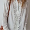 Outlet Dear-Lover Lace Crochet Trim Turn Down Collar Buttoned Shirt White