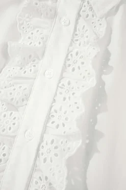 Outlet Dear-Lover Lace Crochet Trim Turn Down Collar Buttoned Shirt White