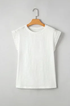 Outlet Dear-Lover Lace Patchwork Cap Sleeve Round Neck T Shirt White