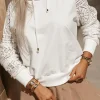 Fashion Dear-Lover Lace Patchwork Sleeve Drawstring Hoodie White