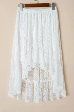 Clearance Dear-Lover Lace Ruffled High-low Hem Midi Skirt White