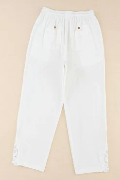 Discount Dear-Lover Lace Splicing Drawstring Casual Cotton Pants White