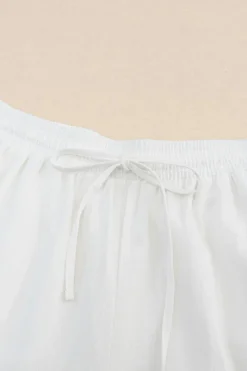 Discount Dear-Lover Lace Splicing Drawstring Casual Cotton Pants White
