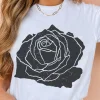 Fashion Dear-Lover Large Rose Print Round Neck T Shirt White